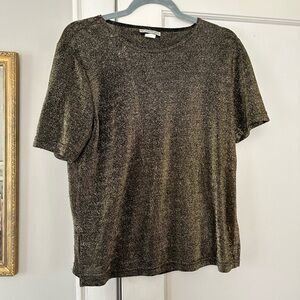 VINTAGE Black&gold sparkle short sleeve top size small